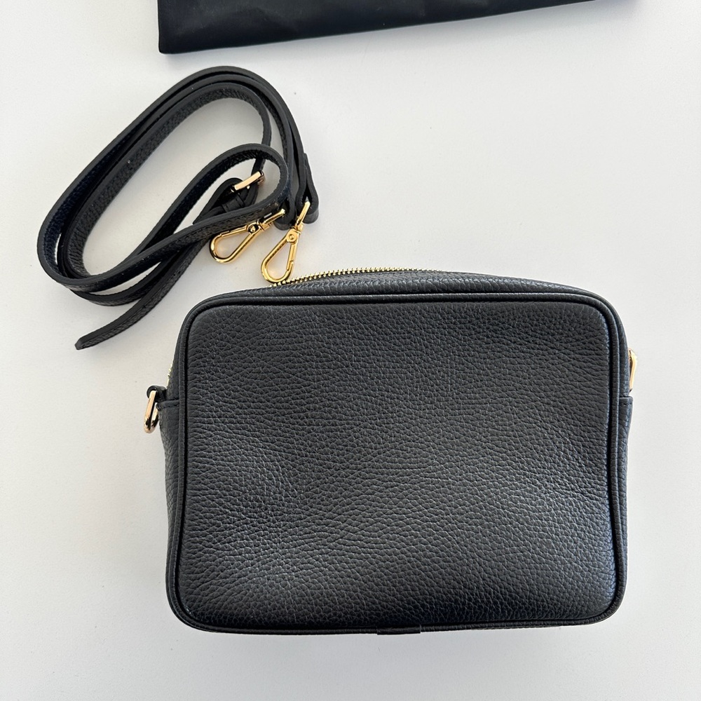 Quince Italian Leather Crossbody in Black Leather